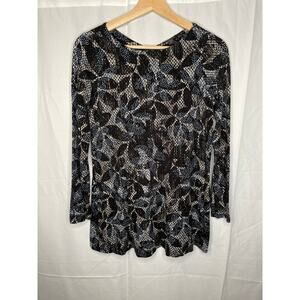 J Jill Top Womens Blue Printed Wearever Collection Tunic Stretch Casual